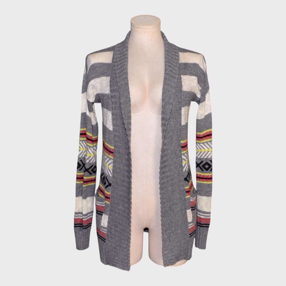 No Boundaries Tribal Stripe Open Front Shawl Cardigan‎